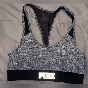 PINK Victoria's Secret Heathered Black Sports Bra